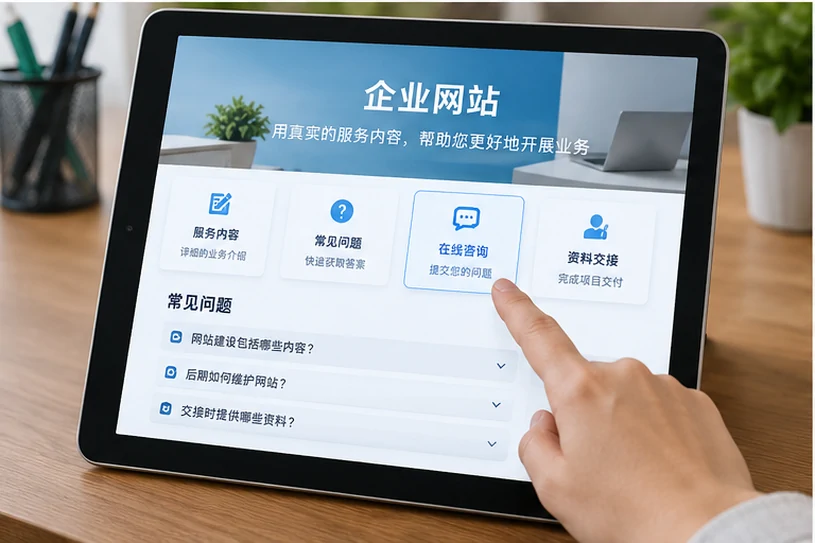 企业网站展示业务与服务信息的场景示意