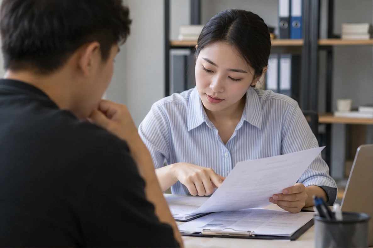 核对注册公司资料与办理事项的服务场景示意