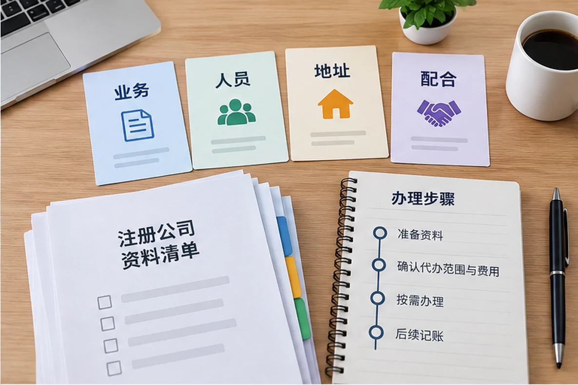 核对注册公司资料与办理事项的服务场景示意