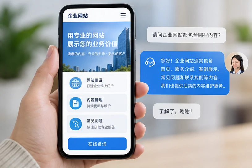 企业网站展示业务与服务信息的场景示意
