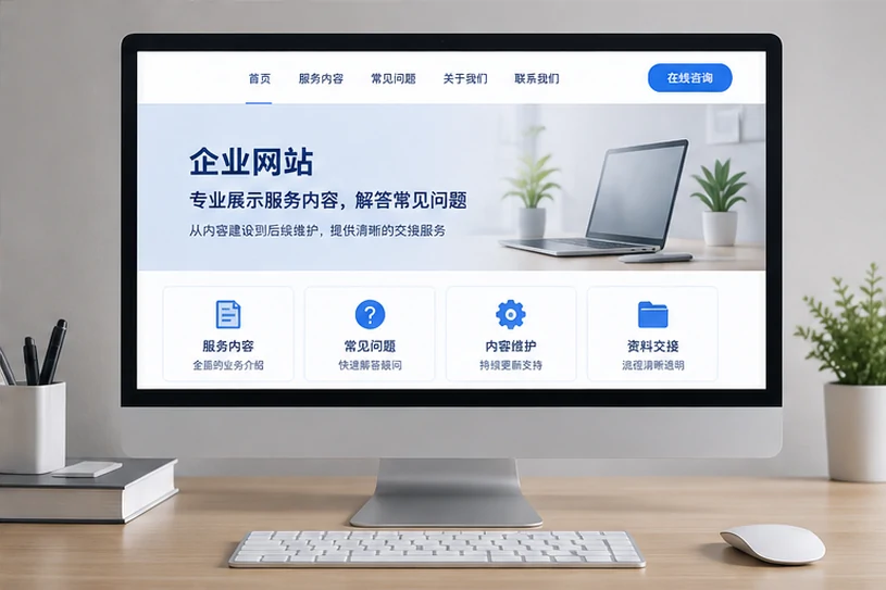 企业网站展示业务与服务信息的场景示意
