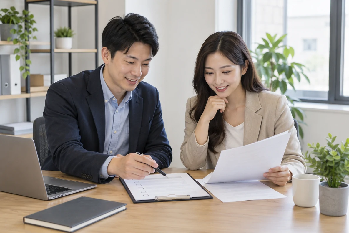 核对注册公司资料与办理事项的服务场景示意