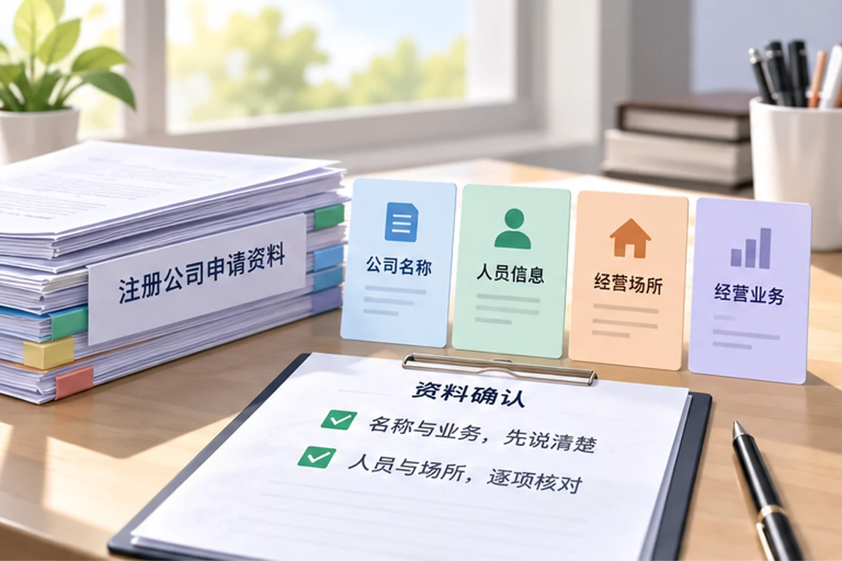 核对注册公司资料与办理事项的服务场景示意