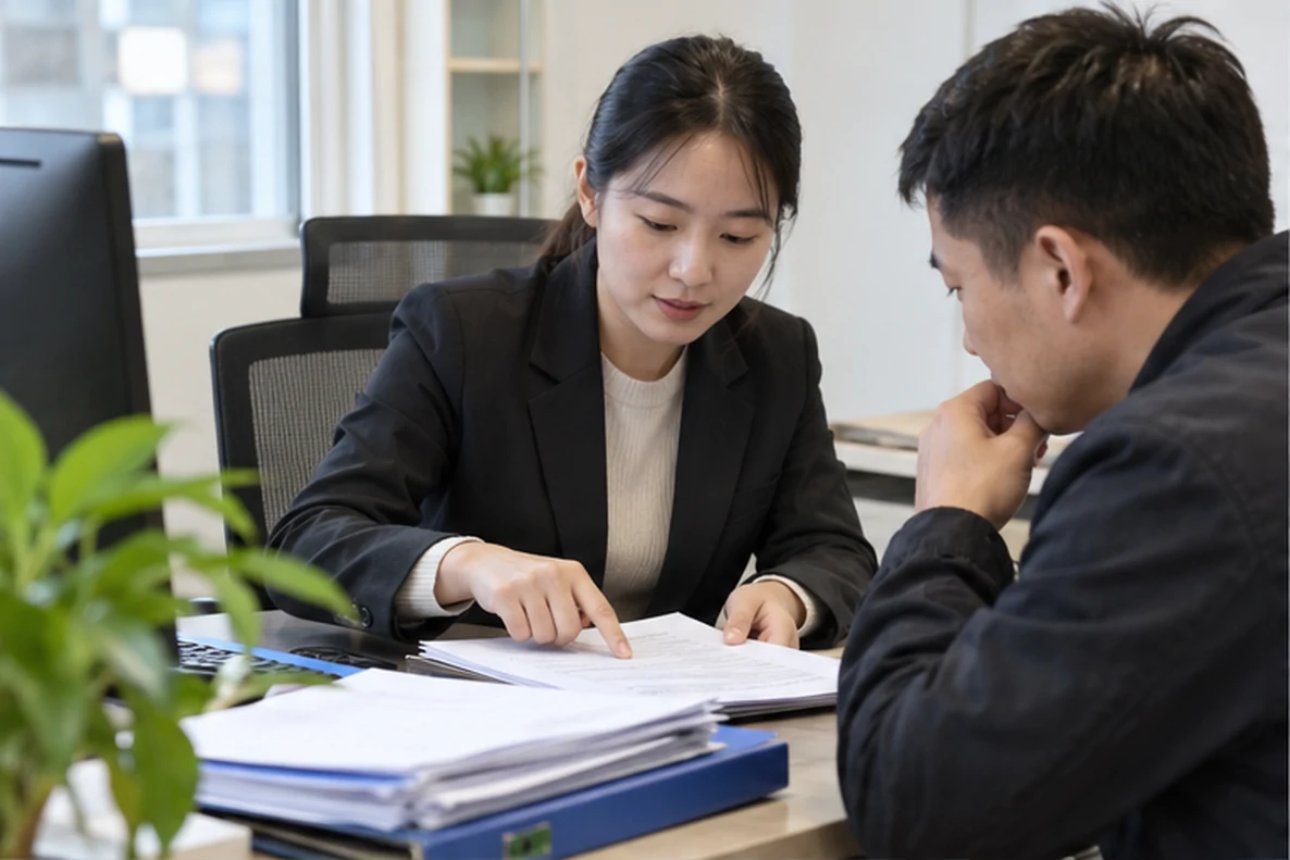 核对注册公司资料与办理事项的服务场景示意