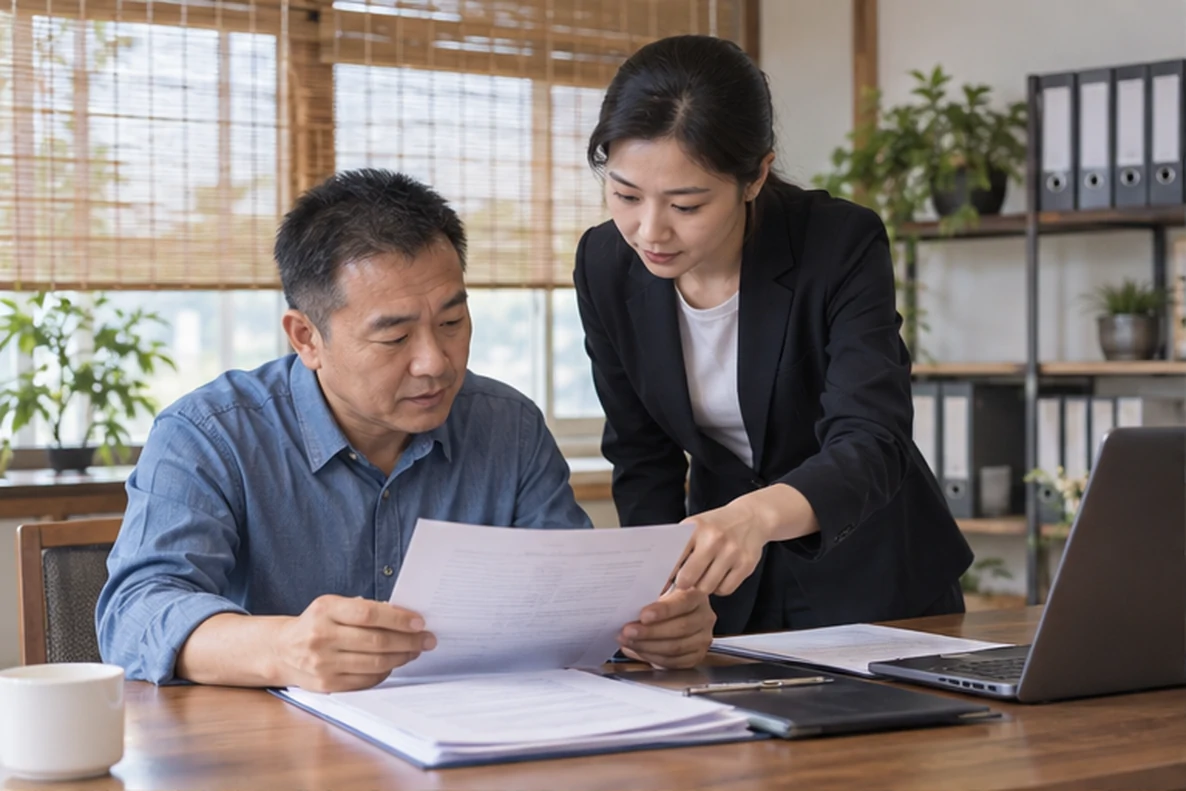 核对注册公司资料与办理事项的服务场景示意