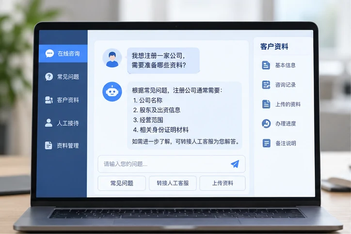 在线客服接待与咨询整理的服务场景示意