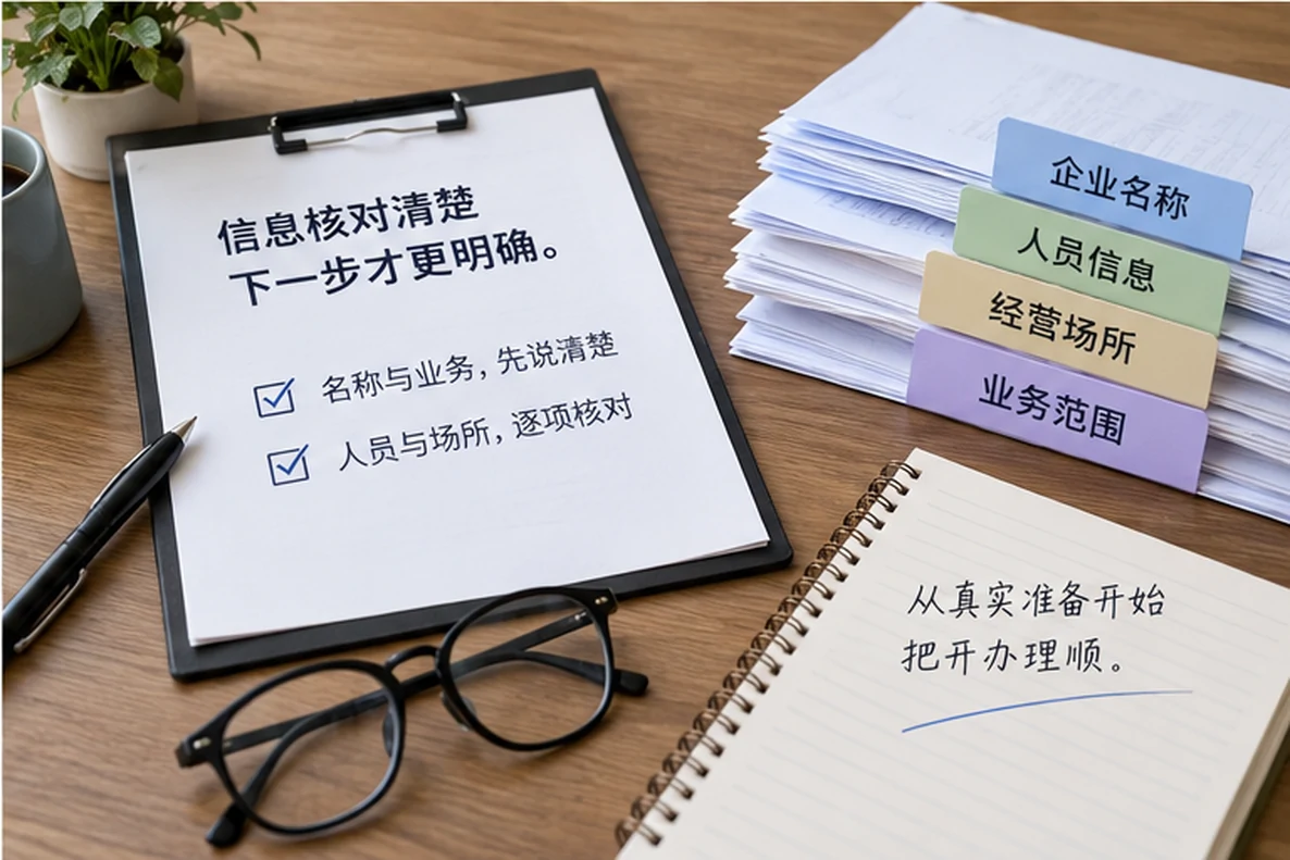 核对注册公司资料与办理事项的服务场景示意