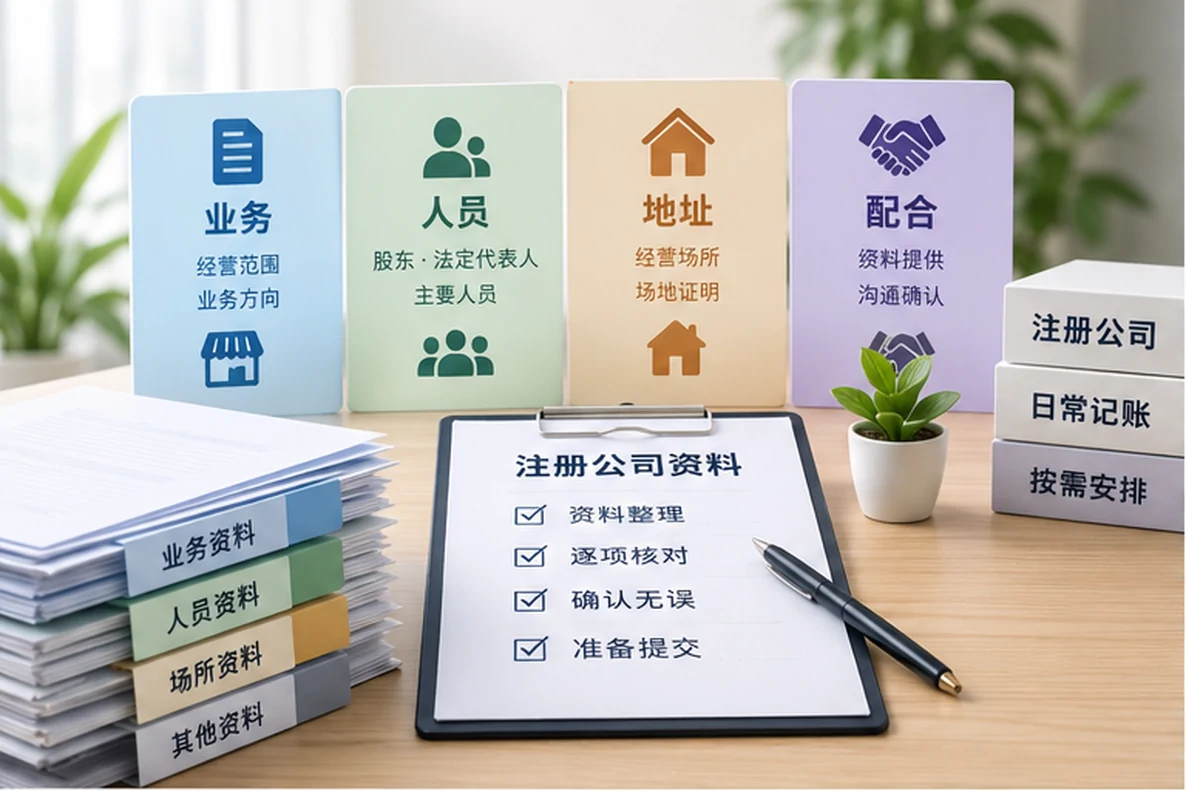 核对注册公司资料与办理事项的服务场景示意