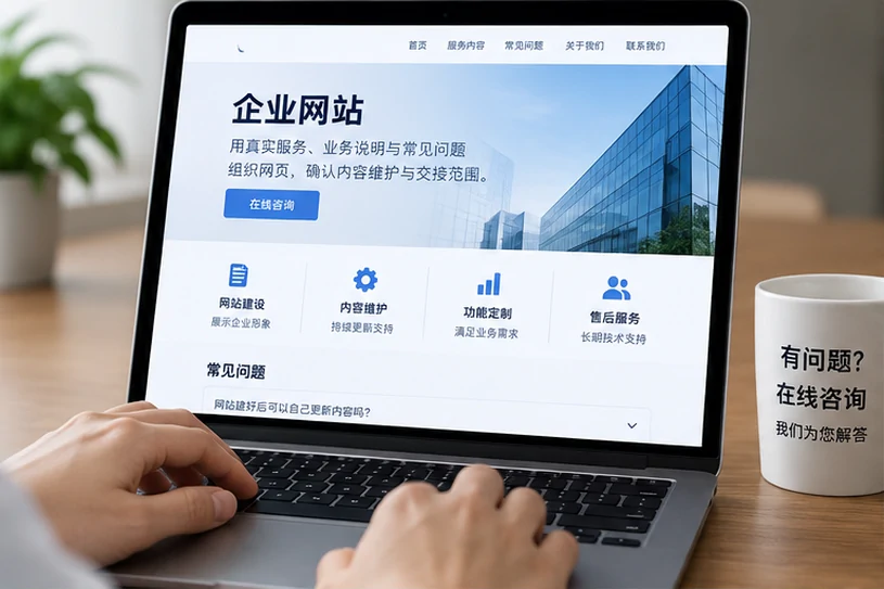 企业网站展示业务与服务信息的场景示意