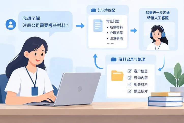 在线客服接待与咨询整理的服务场景示意