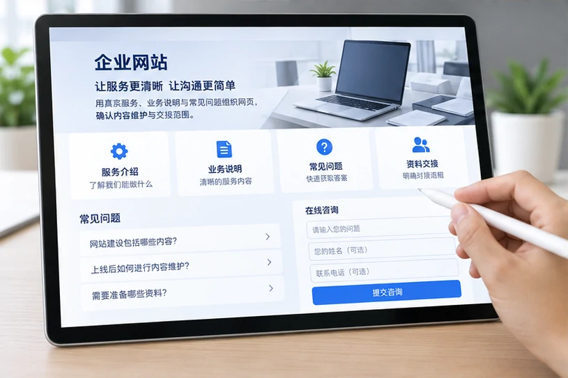 企业网站展示业务与服务信息的场景示意