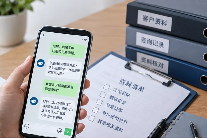 在线客服接待与咨询整理的服务场景示意