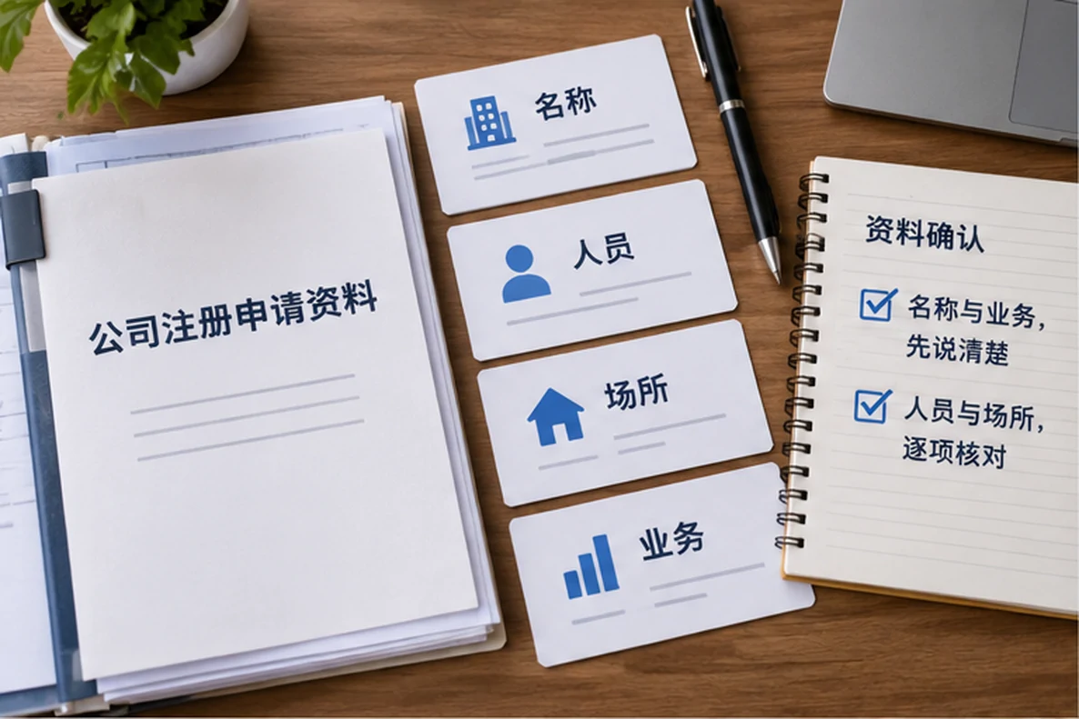 核对注册公司资料与办理事项的服务场景示意