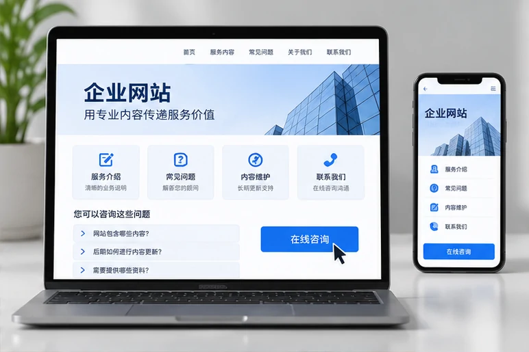 企业网站展示业务与服务信息的场景示意