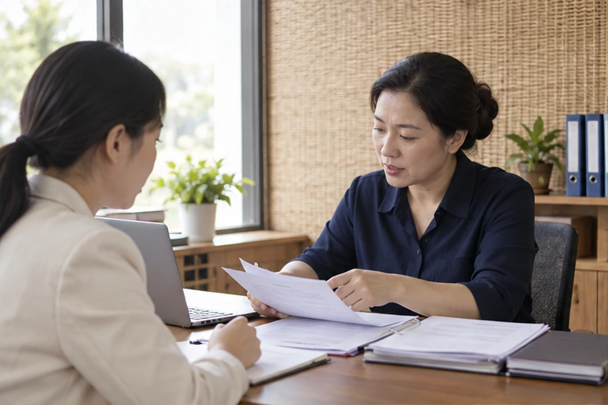 核对注册公司资料与办理事项的服务场景示意
