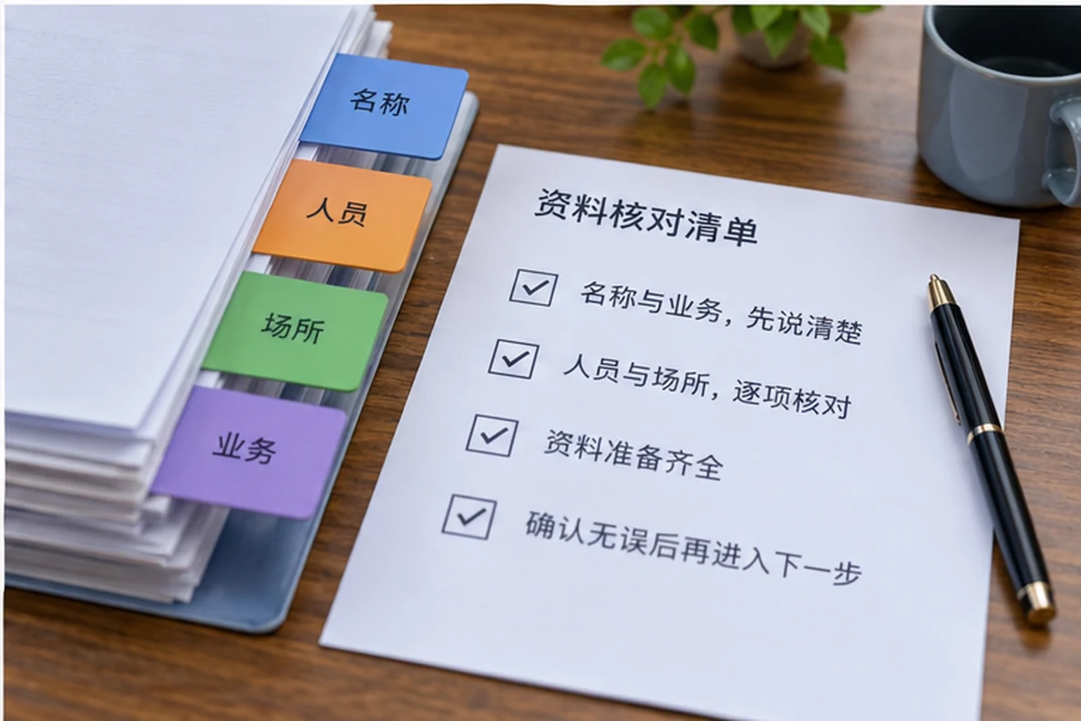 核对注册公司资料与办理事项的服务场景示意