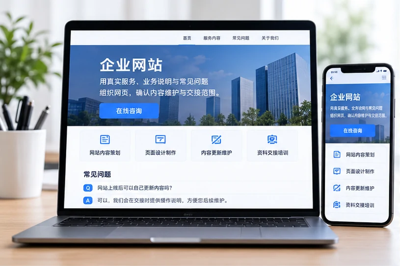 企业网站展示业务与服务信息的场景示意