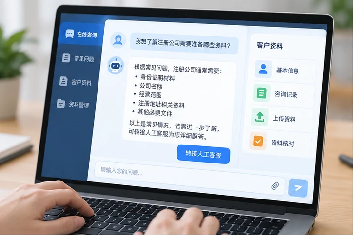在线客服接待与咨询整理的服务场景示意