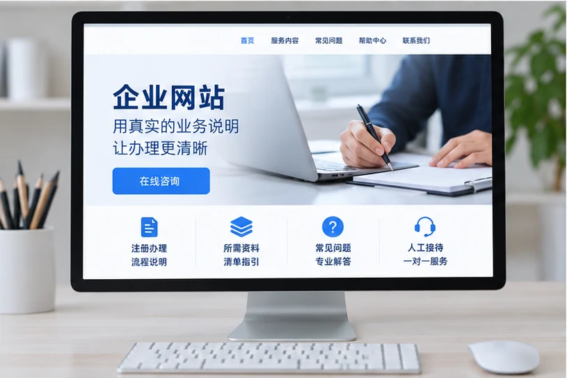 企业网站展示业务与服务信息的场景示意