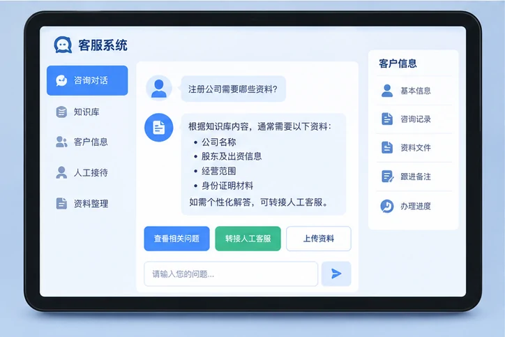 在线客服接待与咨询整理的服务场景示意