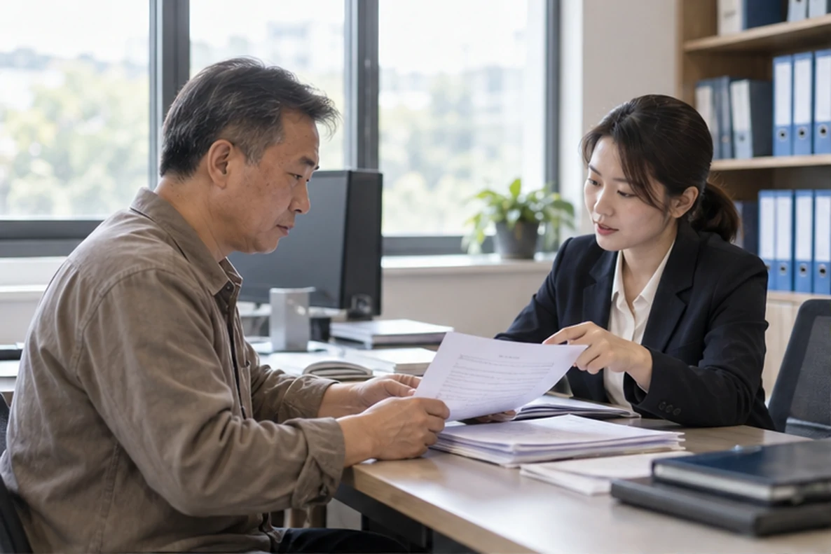 核对注册公司资料与办理事项的服务场景示意