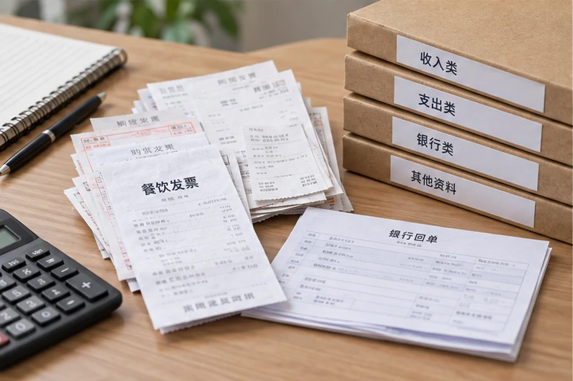 整理企业票据与日常账务资料的服务场景示意