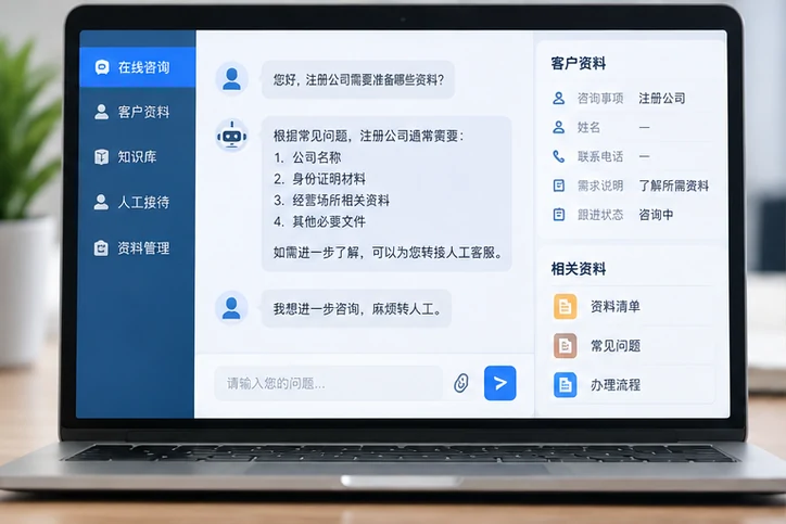 在线客服接待与咨询整理的服务场景示意