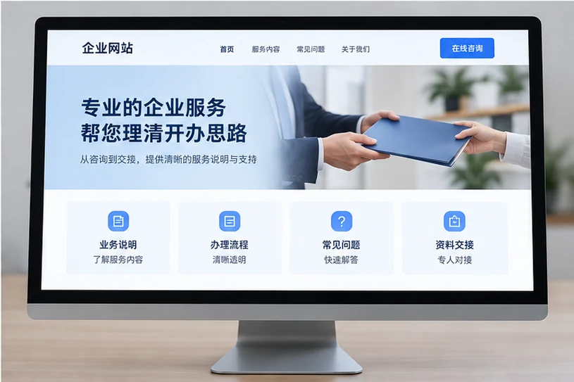 企业网站展示业务与服务信息的场景示意