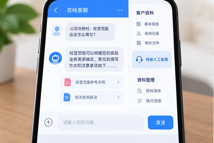 在线客服接待与咨询整理的服务场景示意