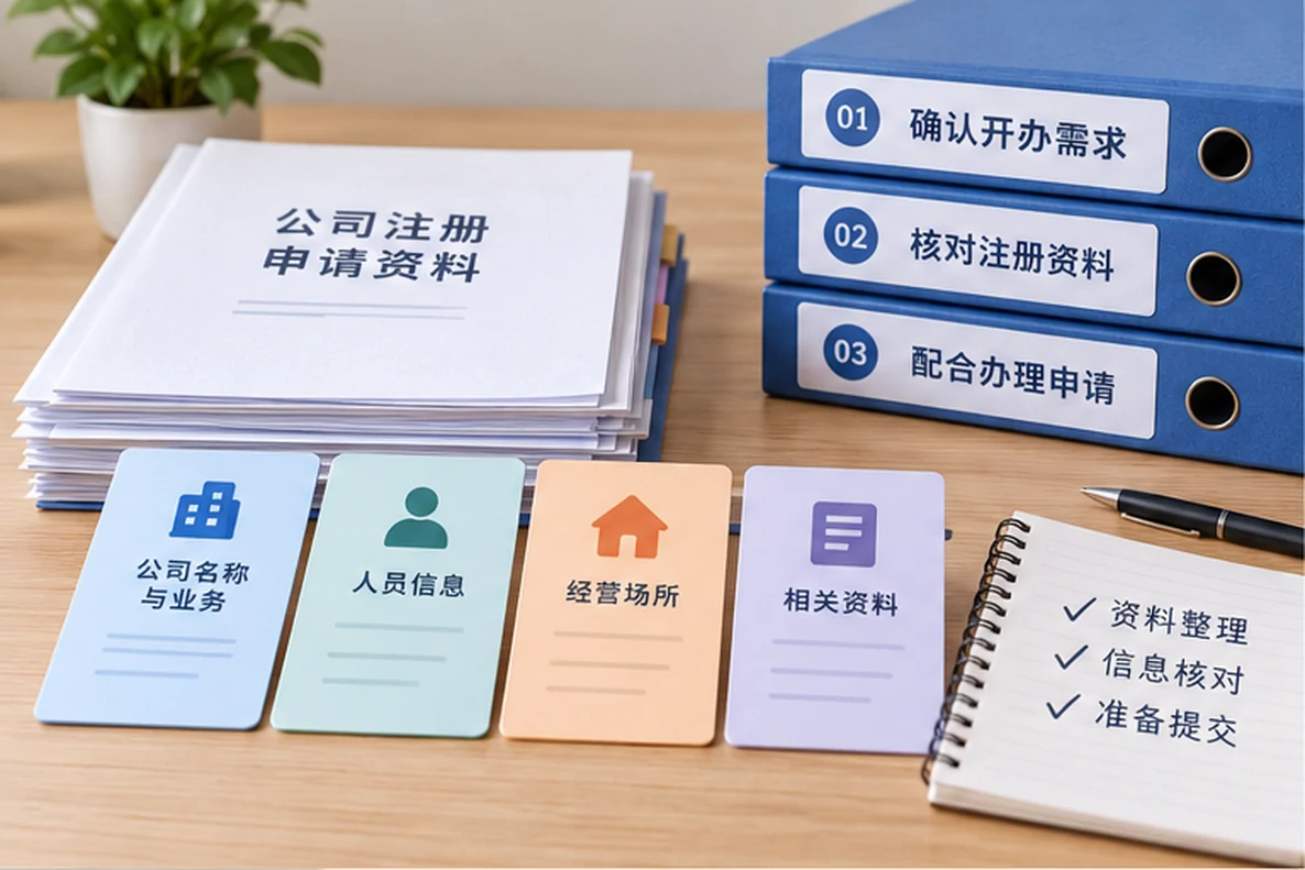 核对注册公司资料与办理事项的服务场景示意
