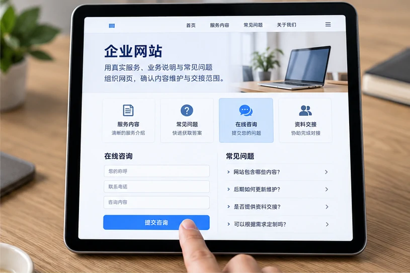 企业网站展示业务与服务信息的场景示意