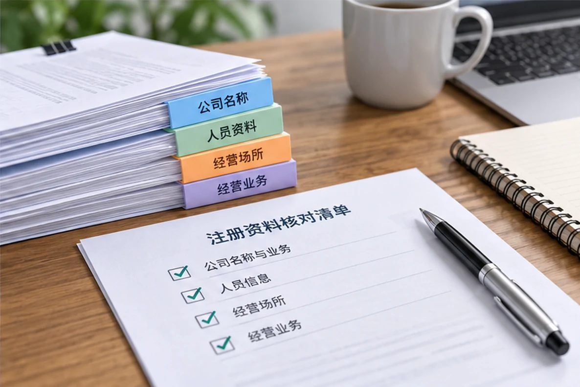 核对注册公司资料与办理事项的服务场景示意