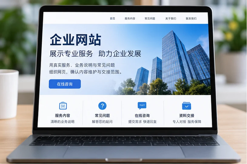 企业网站展示业务与服务信息的场景示意