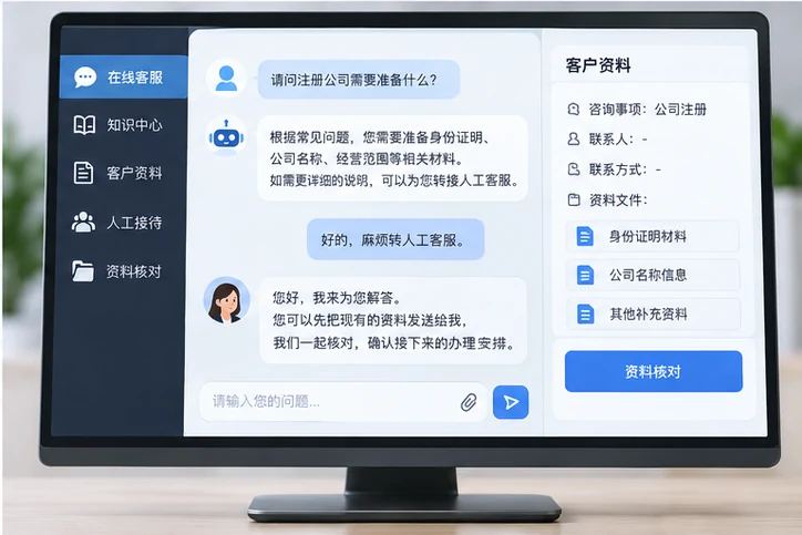 在线客服接待与咨询整理的服务场景示意