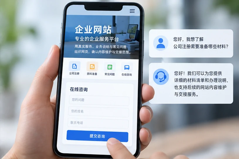 企业网站展示业务与服务信息的场景示意