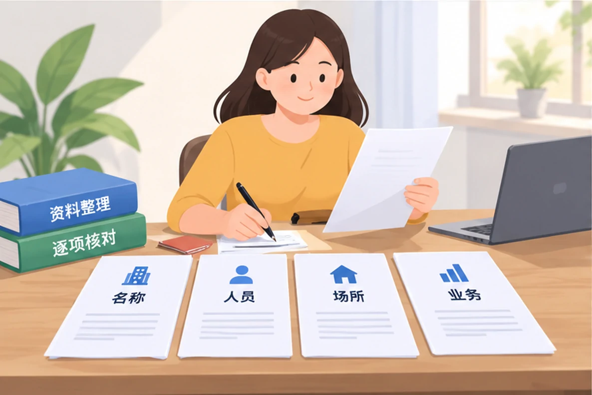核对注册公司资料与办理事项的服务场景示意