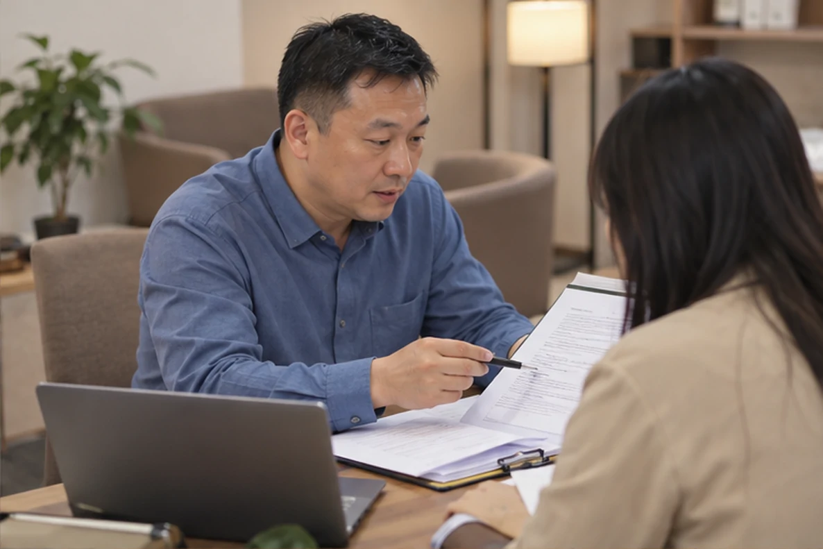 核对注册公司资料与办理事项的服务场景示意
