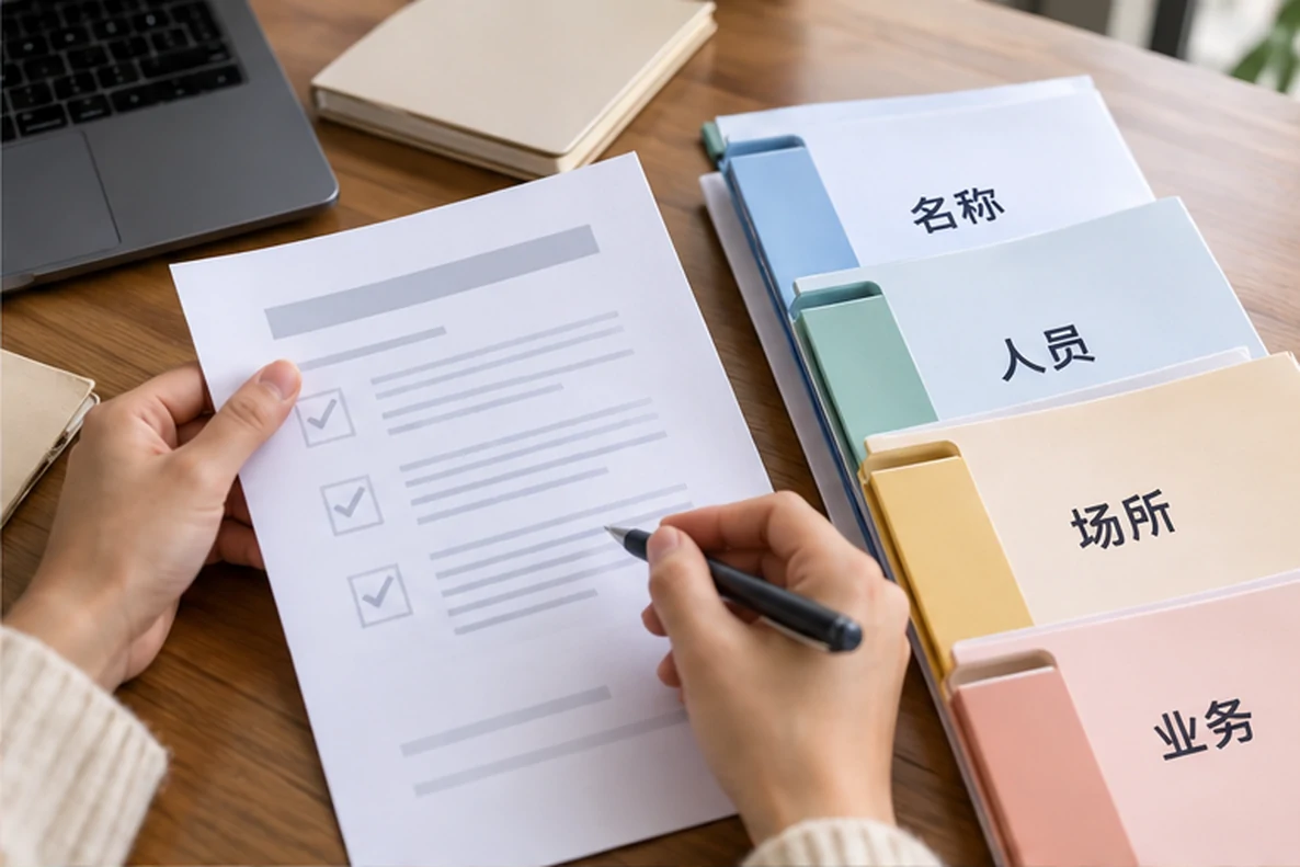 核对注册公司资料与办理事项的服务场景示意