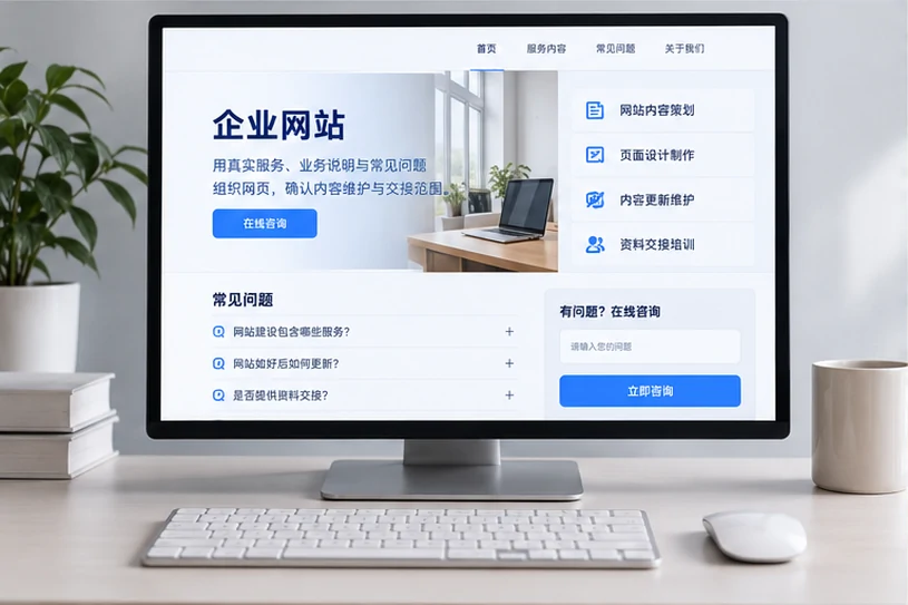 企业网站展示业务与服务信息的场景示意