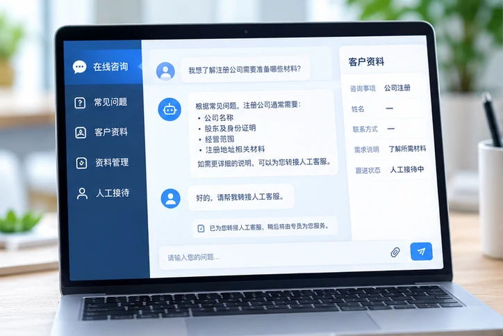 在线客服接待与咨询整理的服务场景示意