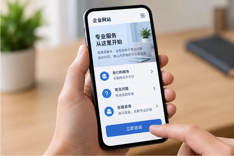 企业网站展示业务与服务信息的场景示意