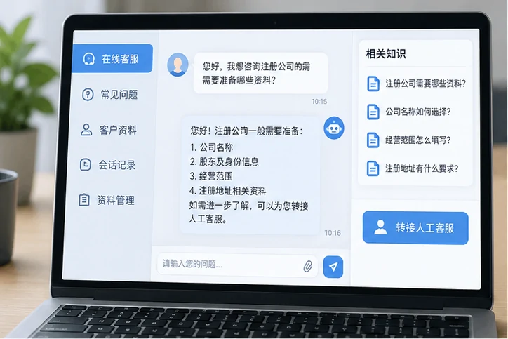 在线客服接待与咨询整理的服务场景示意