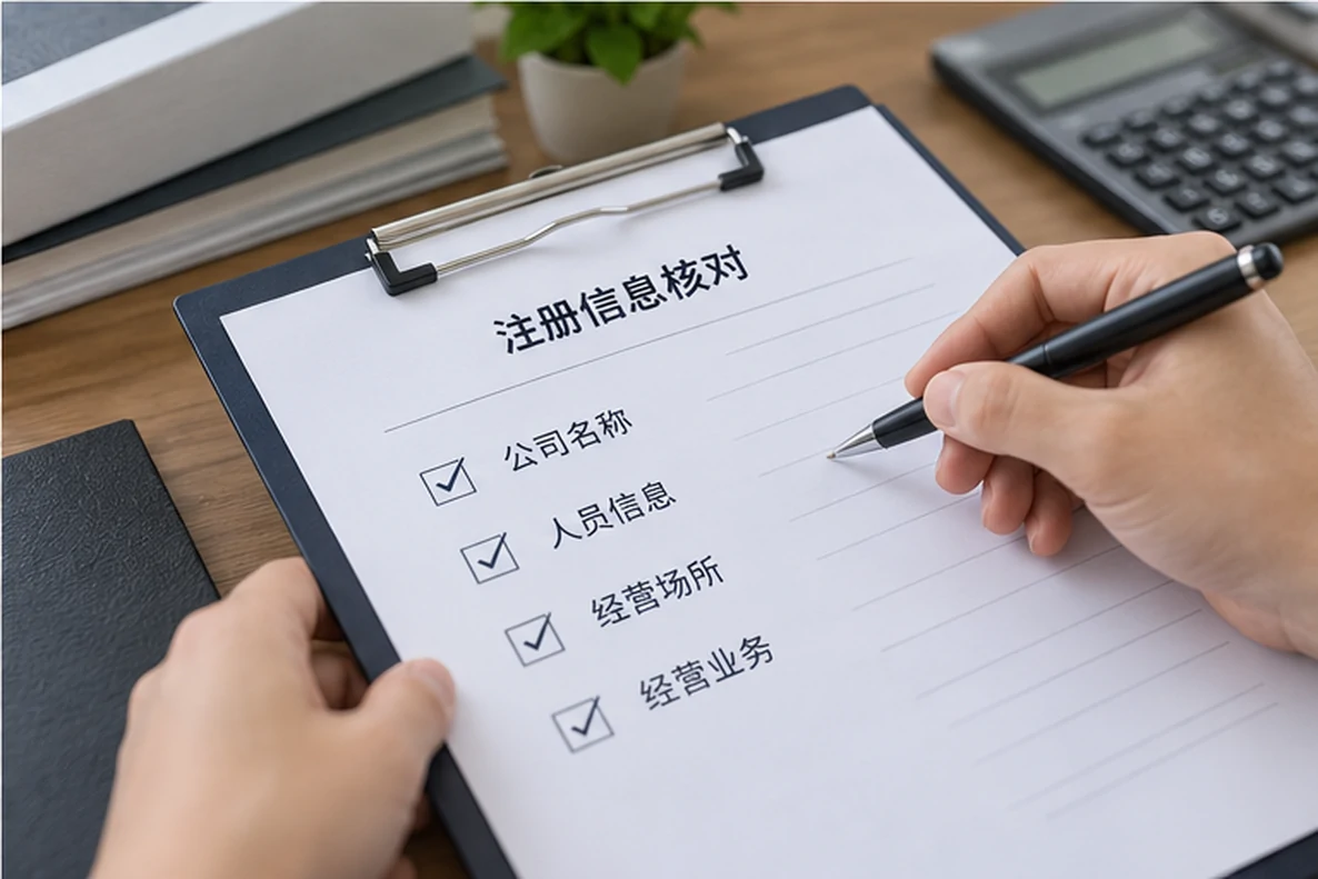 核对注册公司资料与办理事项的服务场景示意