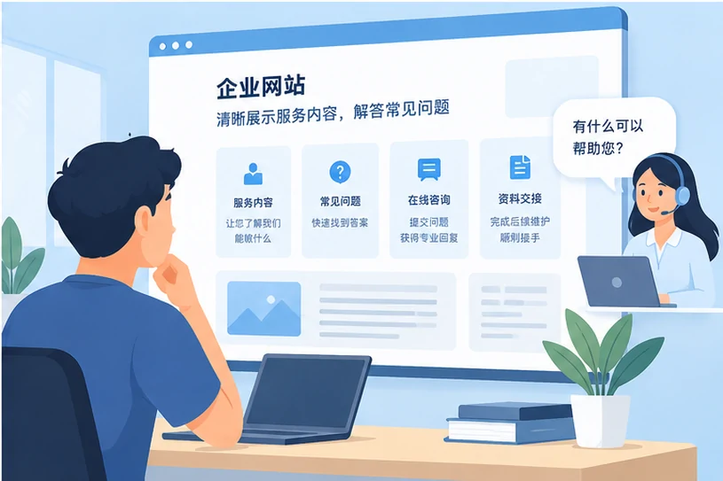 企业网站展示业务与服务信息的场景示意
