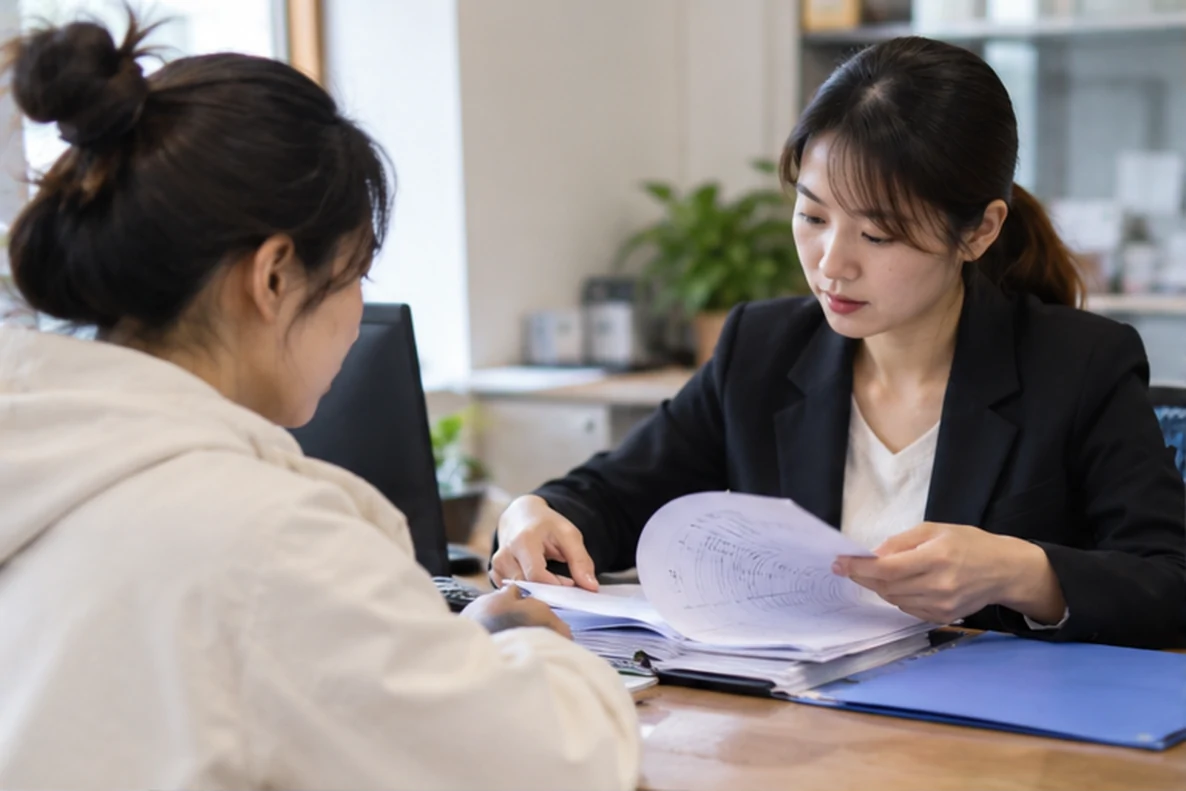 核对注册公司资料与办理事项的服务场景示意