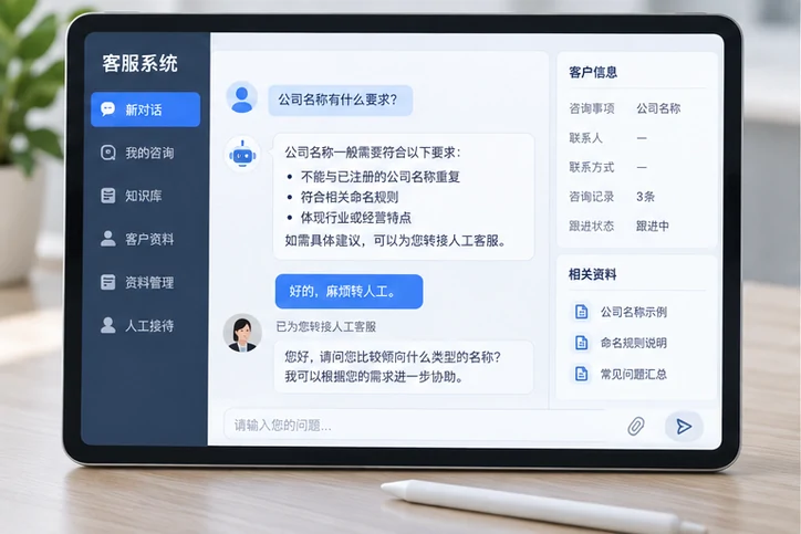在线客服接待与咨询整理的服务场景示意