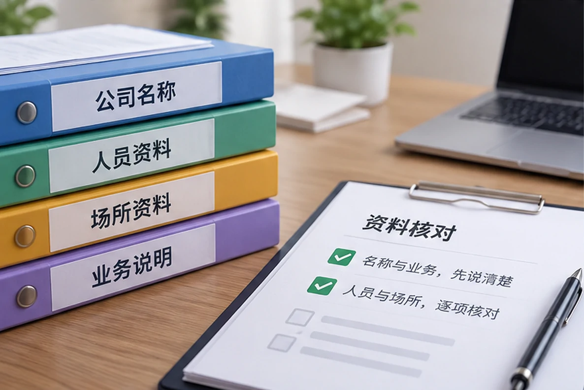 核对注册公司资料与办理事项的服务场景示意
