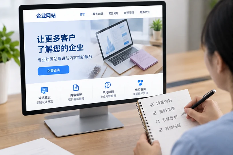 企业网站展示业务与服务信息的场景示意