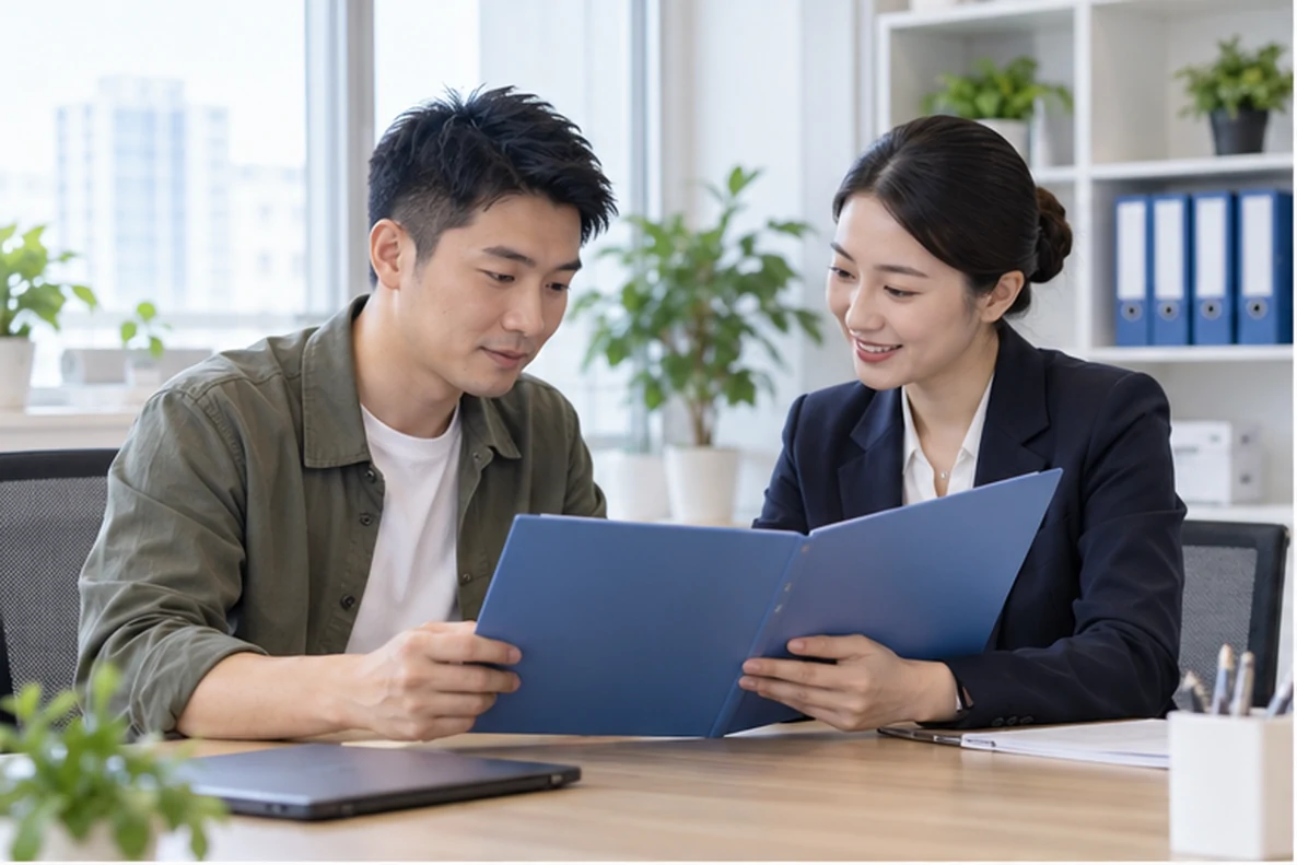 核对注册公司资料与办理事项的服务场景示意
