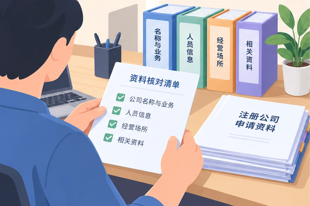 核对注册公司资料与办理事项的服务场景示意